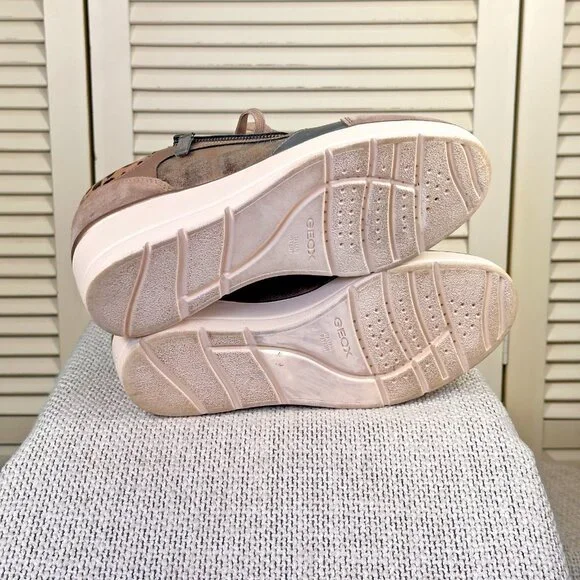 Geox Respira Ilde Dark Taupe Leopard Heeled Wedge Sneakers Italian Womens Size 9 - Picture 8 of 8
